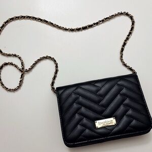 Bebe Faux Leather Quilted Black Chevron Crossbody Bag